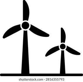 Two black and white wind turbines on stands side by side