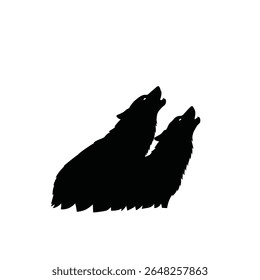 Duas silhuetas de lobo preto uivando sobre um fundo branco. O estilo é simples e gráfico vetorial minimalista.