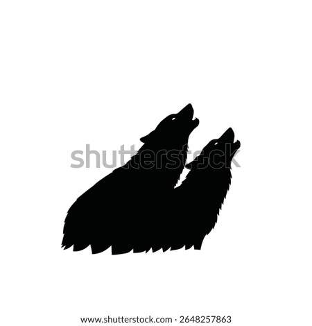 Two black wolf silhouettes howling against a white background. The style is simple and minimalist vector graphic.