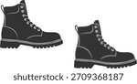 Two Black Work Boots on White Background footwear shoes