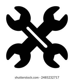 Two black wrenches crossed icon. Vector illustration