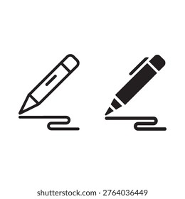 Two black writing implements a pencil and a pen with lines