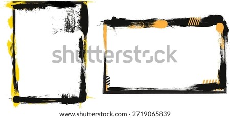 two black yellow ink brush painting blank space frame border picture artistic grunge graphic element
