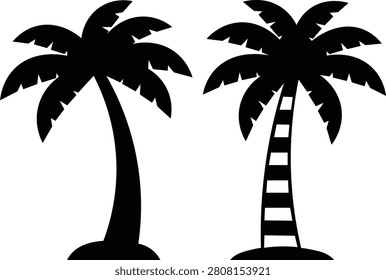 Two black-and-white palm trees with ladder silhouette, monochrome line palmtrees silhouettes