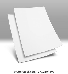 Dos Páginas De Papel En Blanco A4 Volando Sobre Fondo De Gradiente. Vector EPS10