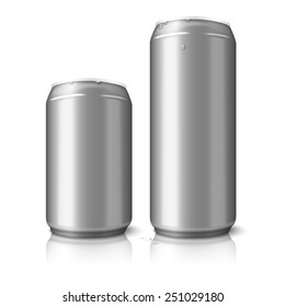 Two blank aluminum beer cans isolated on white background, with place for your design and branding. Vector