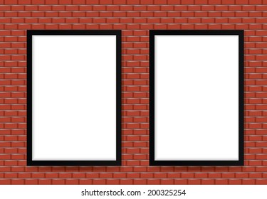 Two blank billboards on brick wall, vector illustration