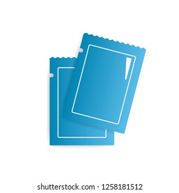 Two blank blue glossy sachets vector icon. Bag for medication, spice or sugar.