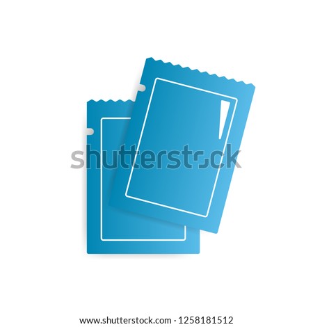 Two blank blue glossy sachets vector icon. Bag for medication, spice or sugar.