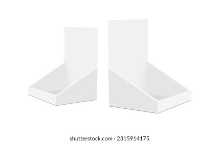 Two Blank Cardboard Display Boxes Mockups Side View, Isolated on White Background. Vector Illustration