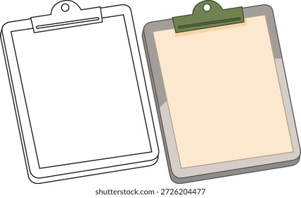 Dos Portapapeles en blanco presentados en colores planos y estilos de Vector de arte de línea negra simple