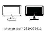 Two blank computer monitors with stands depicted in clean black and white line art vector style.
