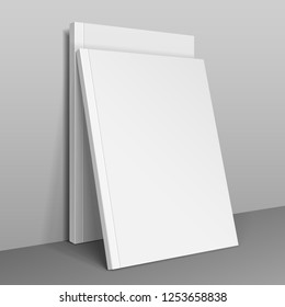 Two Blank Covers Of Magazine, Book, Booklet, Brochure Set. Illustration Isolated On Gray Background. Mock Up Template Ready For Your Design. Vector EPS10