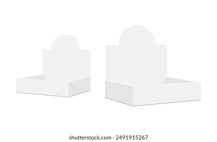 Two Blank Display Boxes With Rounded Top, Side View, Isolated On White Background. Vector Illustration