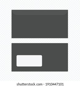 Two blank envelopes isolated on tranparebnt background. Realistic Envelope front and back view mockup for your design template.