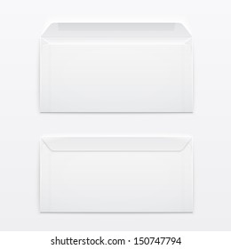 Two blank envelopes - opened an closed,  with soft shadows, on gray background. Vector illustration. EPS10.