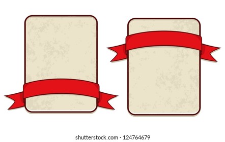 Two blank labels with ribbons