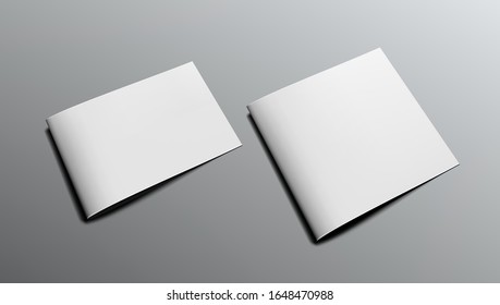 Two Blank Landscape Brochure Or Magazine On Gray. EPS10 Vector