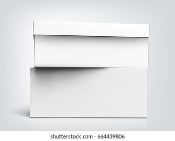 two blank long boxes stacking, isolated blue gray background, 3d illustration, side view 