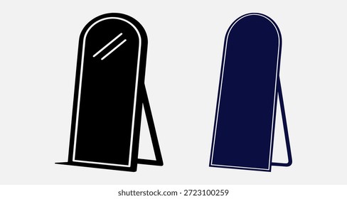 Zwei leere Menütafeln oder Schilder auf Staffeleien, eines schwarz und eines blau, auf einfarbigem Hintergrund.