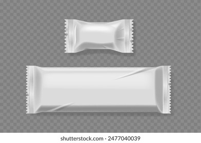 Two Blank Packaging Designs For Sweets And Snacks Isolated On Transparent Background. Realistic 3d Vector Foil Wrappers
