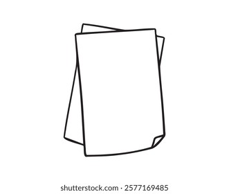 two blank paper doodle hand drawn icon. Outline drawing two sheets of paper line clipart symbol. Vector illustration