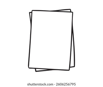 two blank paper doodle hand drawn icon. Outline drawing two sheets of paper line clipart symbol. Vector illustration