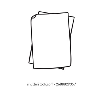 Dos papel en blanco doodle dibujado a mano icono. Esquema dibujando dos hojas de línea de papel Clipart símbolo. Ilustración vectorial