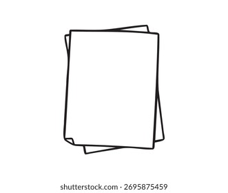 Dos papel en blanco doodle dibujado a mano icono. Esquema dibujando dos hojas de línea de papel Clipart símbolo. Ilustración vectorial
