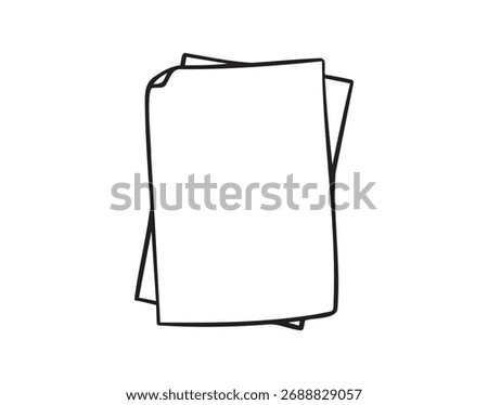 two blank paper doodle hand drawn icon. Outline drawing two sheets of paper line clipart symbol. Vector illustration