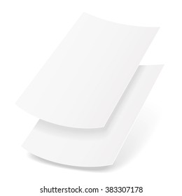 Two Blank Paper Leaflet, Flyer, Broadsheet, Flier, Follicle, Leaf A4 With Shadows.  Illustration Isolated On White Background. Mock Up Template Ready For Your Design. Vector EPS10