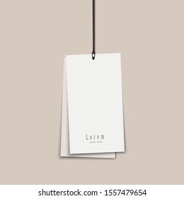 Two blank paper price tags mock up with string isolated on transparent background. 