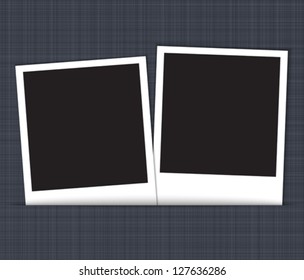 Two blank photo frames on linen background. Vector illustration