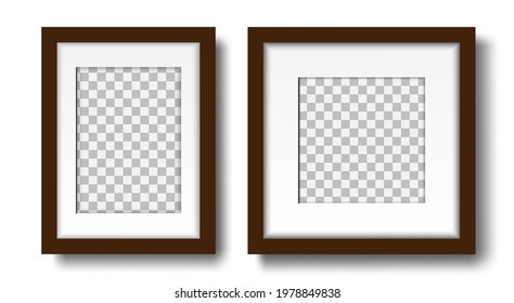 Two blank photo frames. Set of empty frames with mat, for interior design. Mock up isolated on white background. Vector.