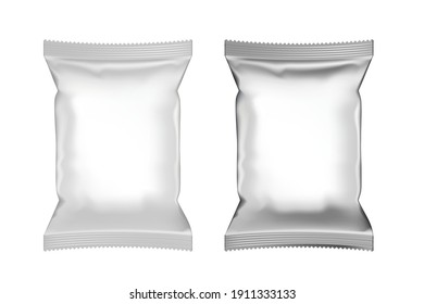 Dos Bolsas De Aceite De Plástico En Blanco Envasado De Comida Mockup Aislado En Fondo Blanco. Vector EPS10