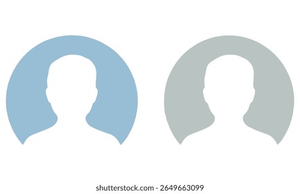 Two blank profile pictures feature head silhouettes within circular frames. One is in a pale blue color, while the other is in a light grey tone.
