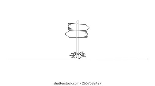 Two Blank Road Signs in Continuous Line. Minimalist Road Direction and Navigation Symbol Illustration