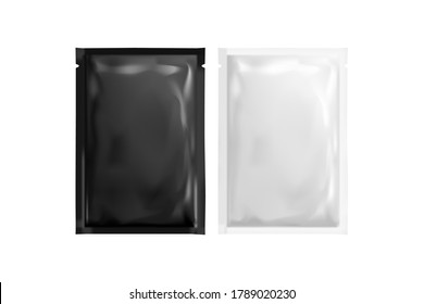 Two blank sachet packet black color and white color. Vector template for mock up. 
