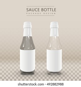 two blank sauce bottles with blank label  isolated on black background. 3D illustration