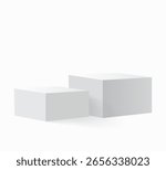 Two blank square podiums stand to show products on white background, Vector illustration.