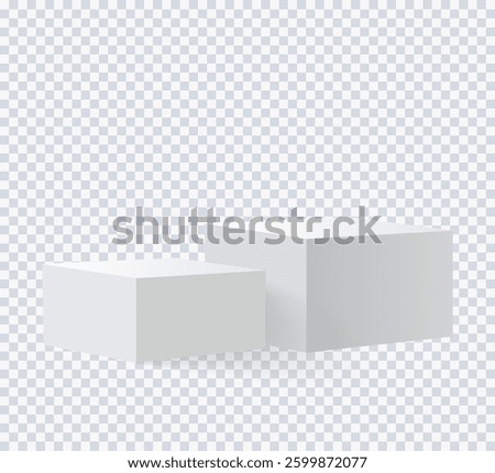 Two blank square podiums stand to show products on transparent background, Vector illustration.
