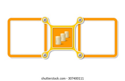 Two blank text areas and golden coin