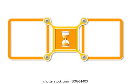 Two blank text areas and sand glass