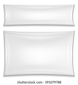 Two blank white textile banners