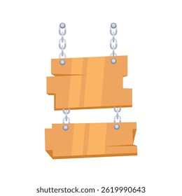 Two blank wooden signs hanging from chains, creating space for messages