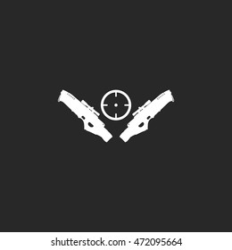 Two blasters with target symbol sign simple icon on background