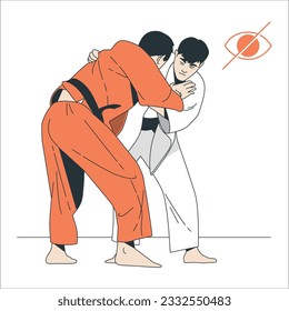 Zwei blinde Judokas-Kämpfer kämpfen Männer. Judo Sport Training. zwei Judokas-Kämpfer, die Männer in Silhouette auf weißem Hintergrund bekämpfen. Judo-Vektorgrafik, stylisierter Athlet Vector. 1966