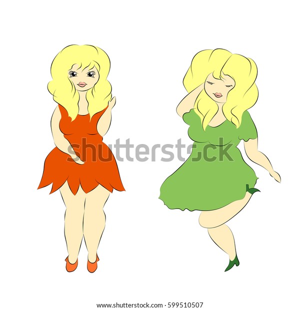 Two Blonde Plus Size Girls Different Stock Vector Royalty Free