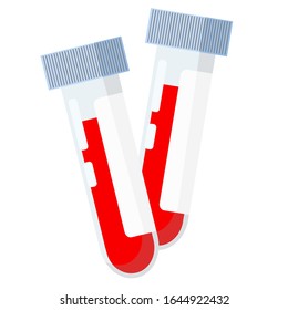 Dos tubos sanguíneos para el análisis de diversas enfermedades: VIH, SIDA, virus. Imagen vectorial en fondo blanco.