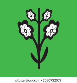 two blooming stem flowers and leaves flat style vector isolated